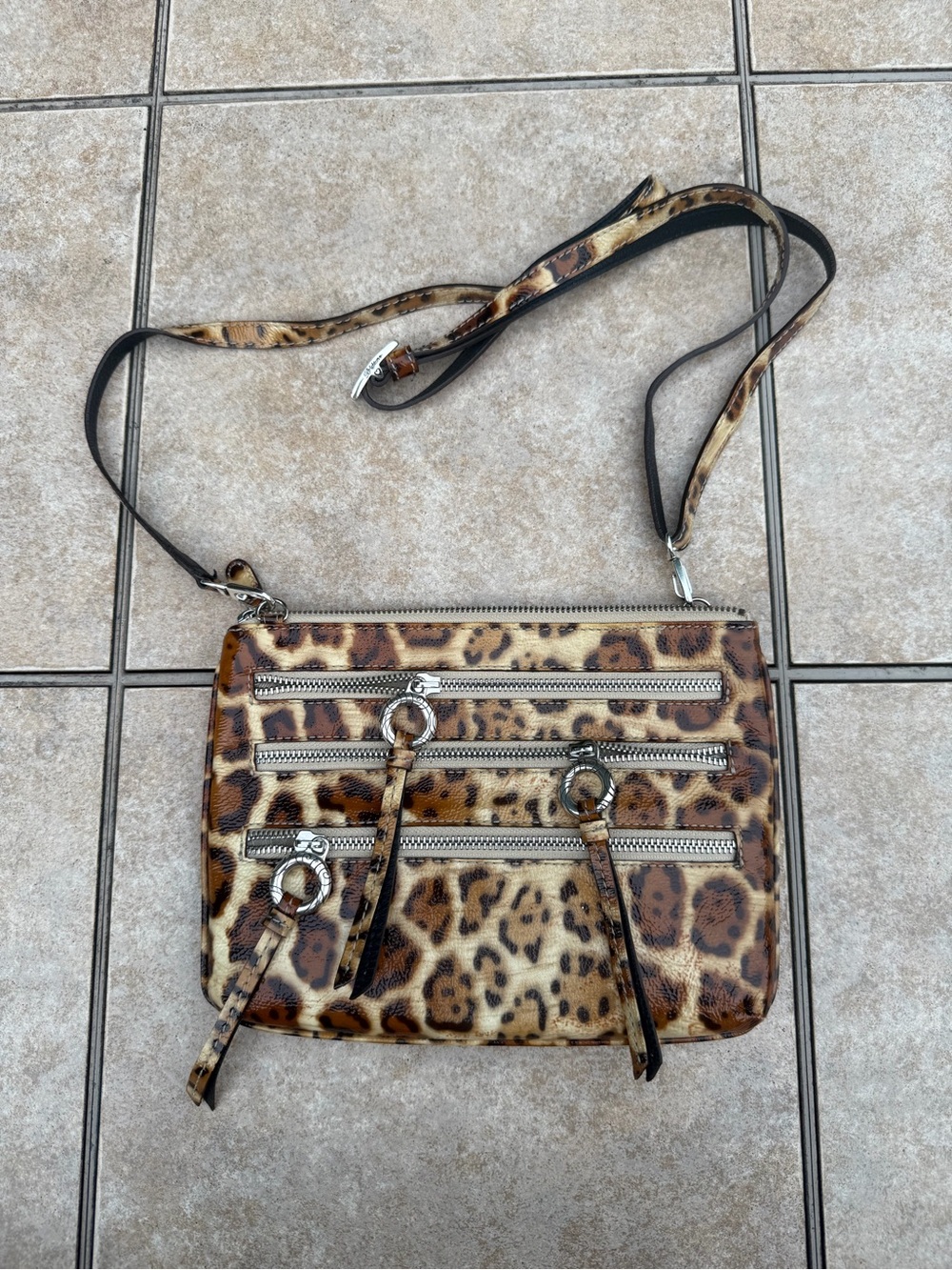 Brighton leopard print patent leather crossbody bag